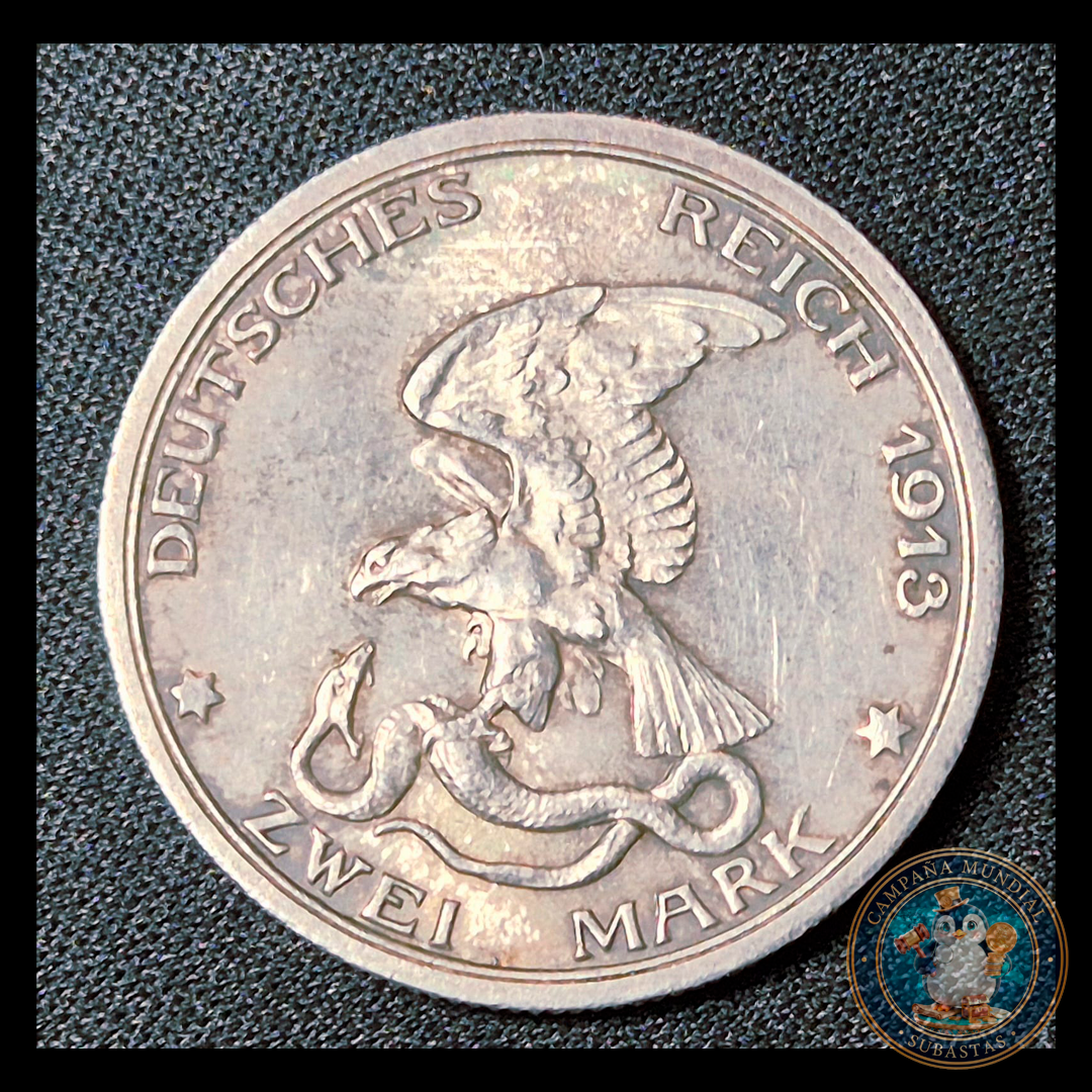 B202 .- MONEDA DE DOS(2) MARCOS IMPERIO ALEMÁN AÑO:1913 LEY 0.9 Gr.11.4  EMISIÓN: 1.5 MILL.  ALEMANIA