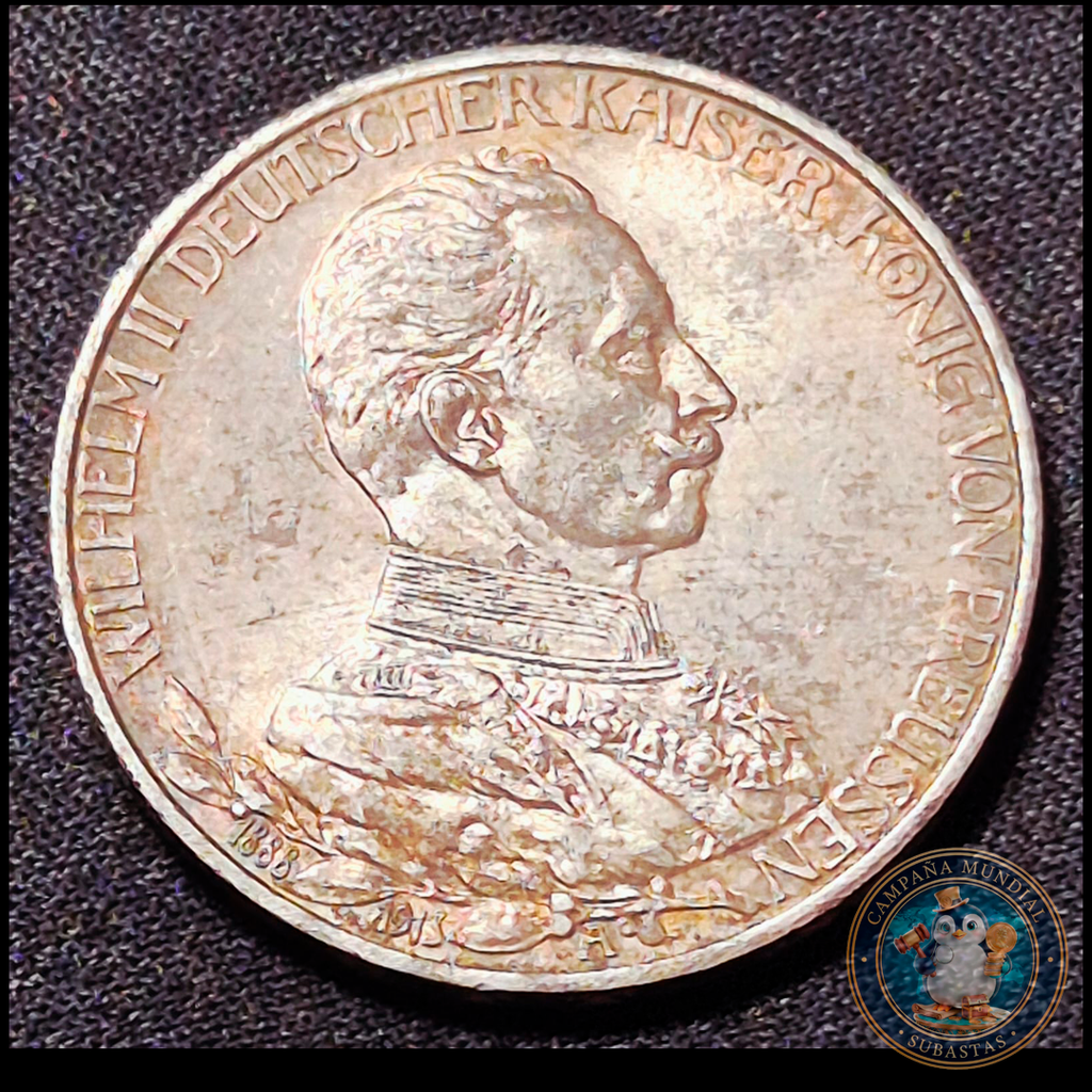 B203 .- MONEDA DE TRES (3) MARCOS IMPERIO ALEMAN AÑO: 1913 LEY: 0.9 Gr. 16.7  EMISIÓN: 15.000 (ESCASA)   ALEMANIA