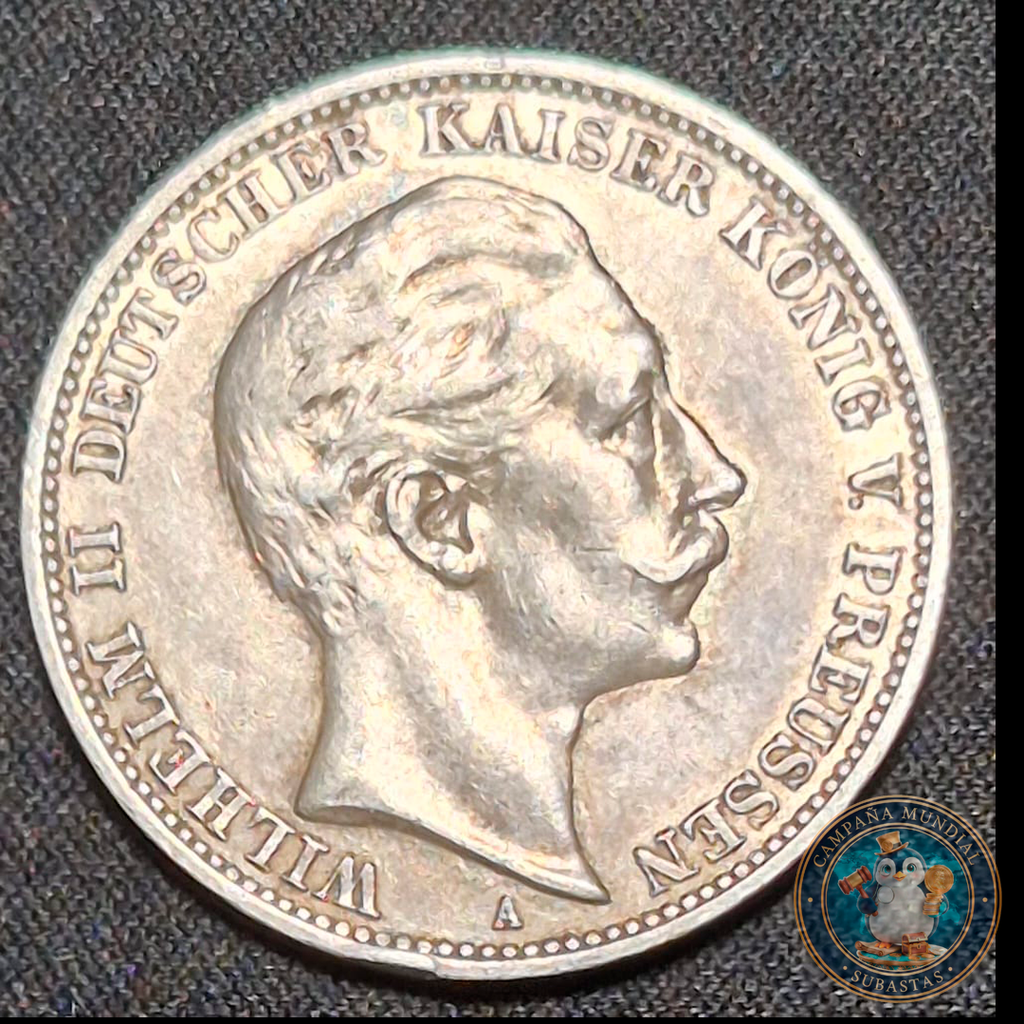 B204 .- MONEDA DE TRES (3) MARCOS IMPERIO ALEMAN AÑO: 1909  LEY: 0.9      ALEMANIA