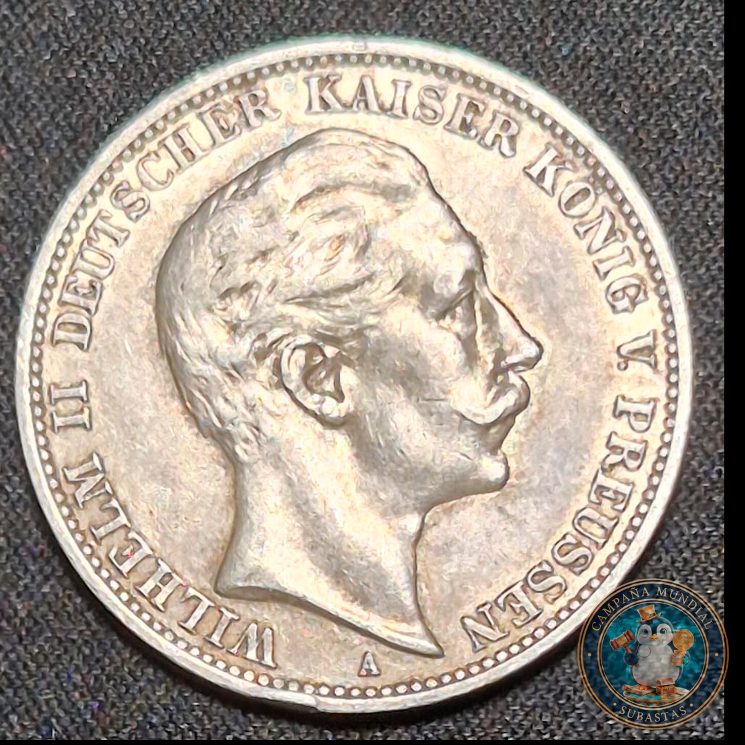 B204 .- MONEDA DE TRES (3) MARCOS IMPERIO ALEMAN AÑO: 1909  LEY: 0.9      ALEMANIA
