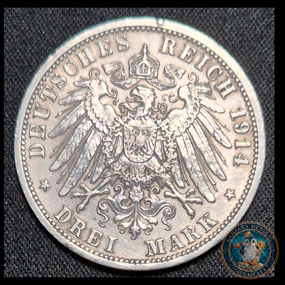 B205 .- MONEDA DE DOS(2) MARCOS IMPERIO ALEMÁN AÑO:1913 LEY 0.9 Gr.11.4  EMISIÓN: 1.5 MILL.  ALEMANIA