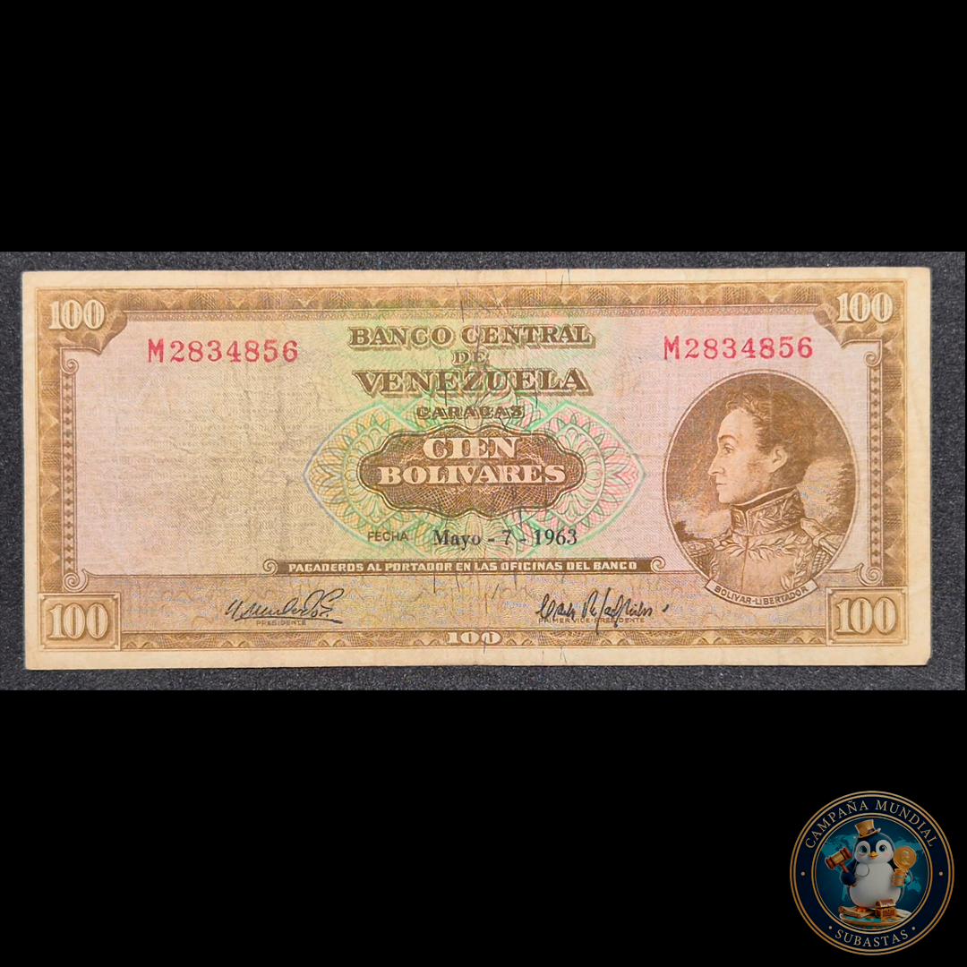 D422 .- BILLETE DE 100 BOLIVARES   DEL 7 DE MAYO DE 1963   XF-   VENEZUELA