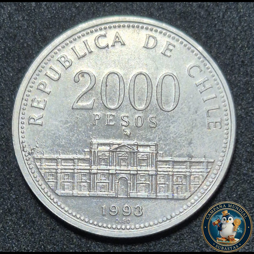 A1000 MONEDA DE DOSMIL(2000) PESOS, AÑO 1993. XF    CHILE