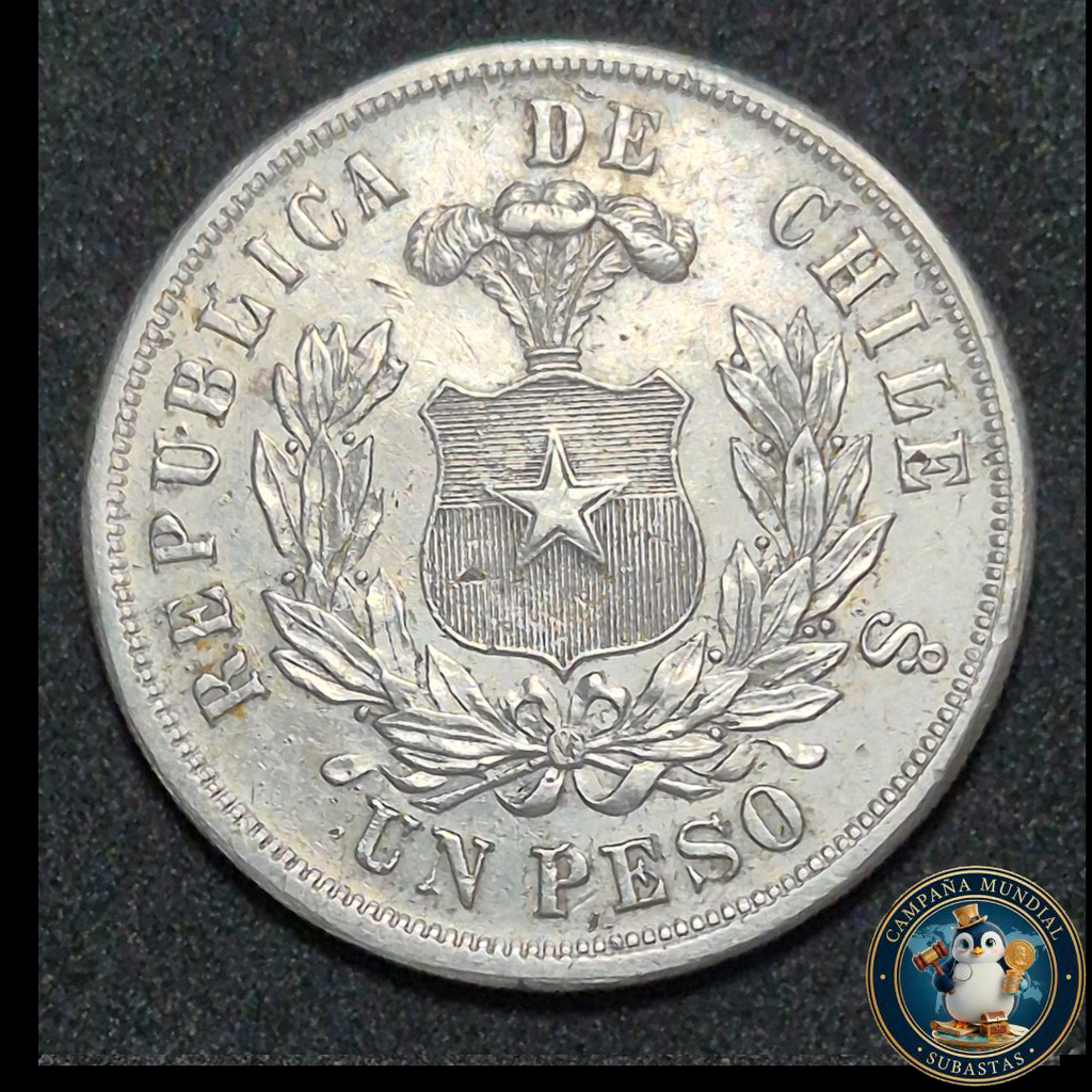 A1001 MONEDA DE UN PESO (DENOMINADO AGUILA) , AÑO 1870   XF-  CHILE