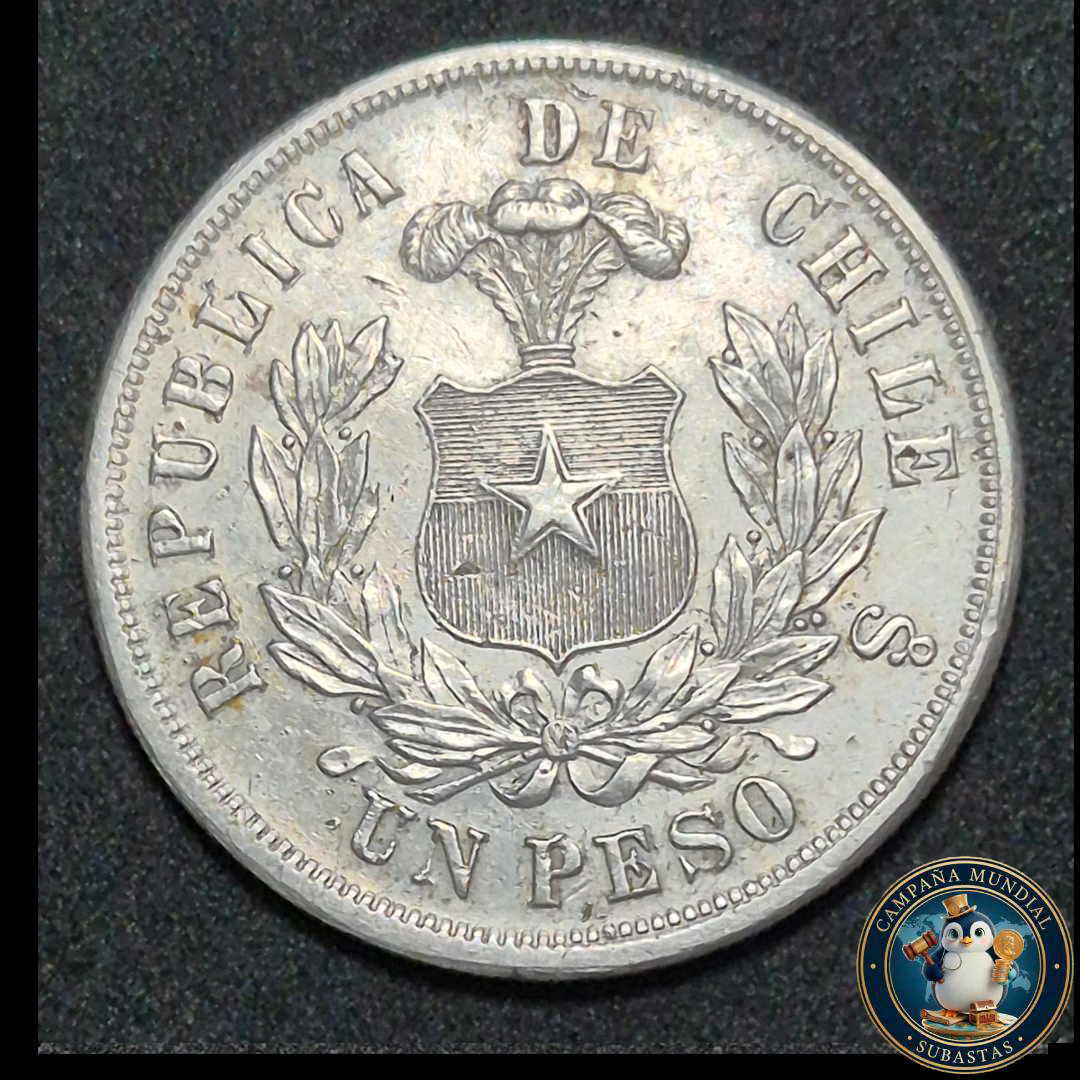 A1001 MONEDA DE UN PESO (DENOMINADO AGUILA) , AÑO 1870   XF-  CHILE