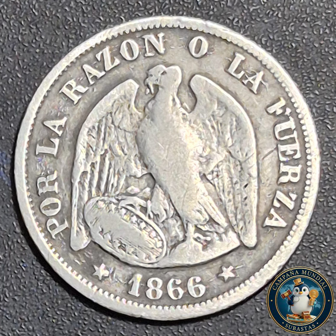 A1004 MONEDA DE VEINTE(20) CENTAVOS (DENOMINADO PECHUGÓN), AÑO 1866   VF  CHILE