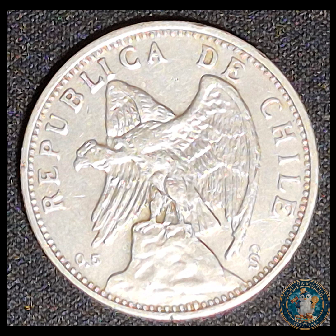 A100 .- MONEDA DE 2 PESOS. AÑO: 1927  17.9GR LEY: 05 XF+   CHILE