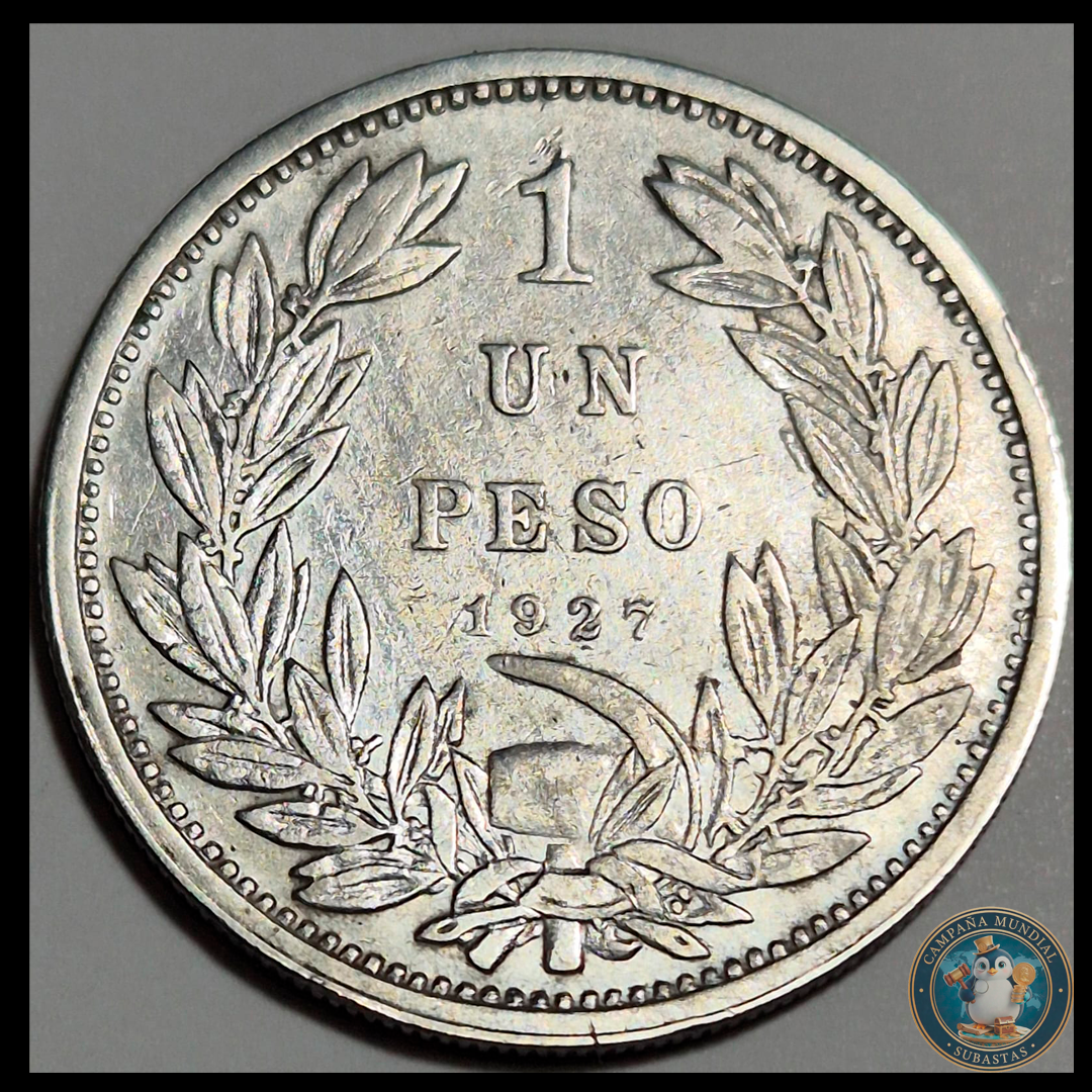 A101 .- MONEDA DE UN PESO AÑO: 1927  8.9Gr   LEY:0.5  (UNO DELGADO)  XF+  CHILE
