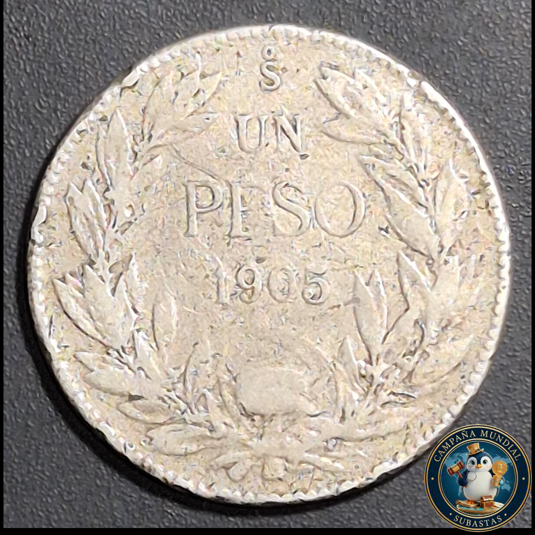 A1020 MONEDA DE UN PESO AÑO 1905.   VF-    CHILE