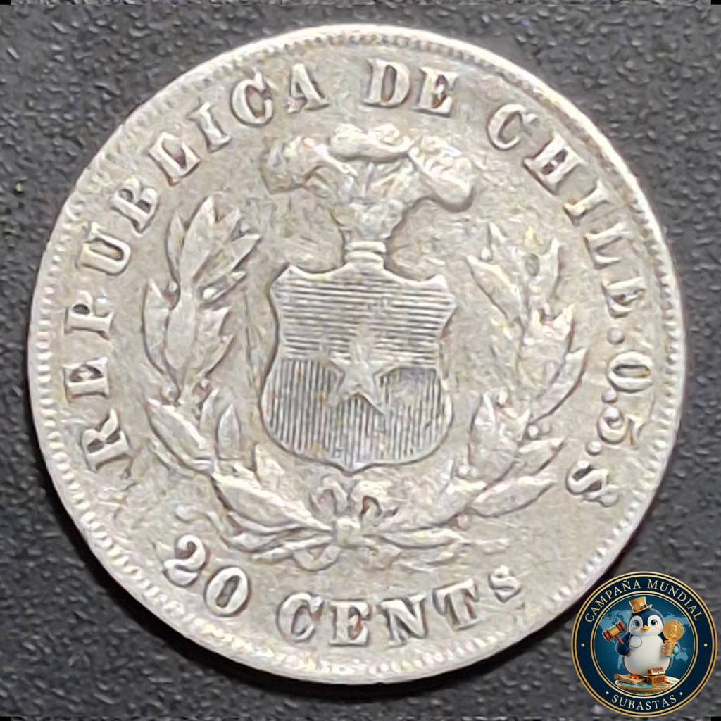 A1023 MONEDA DE 20CENTAVOS AÑO 1881.    XF-    CHILE