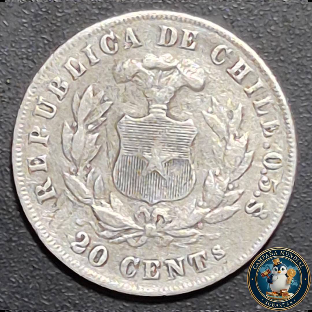 A1023 MONEDA DE 20CENTAVOS AÑO 1881.    XF-    CHILE