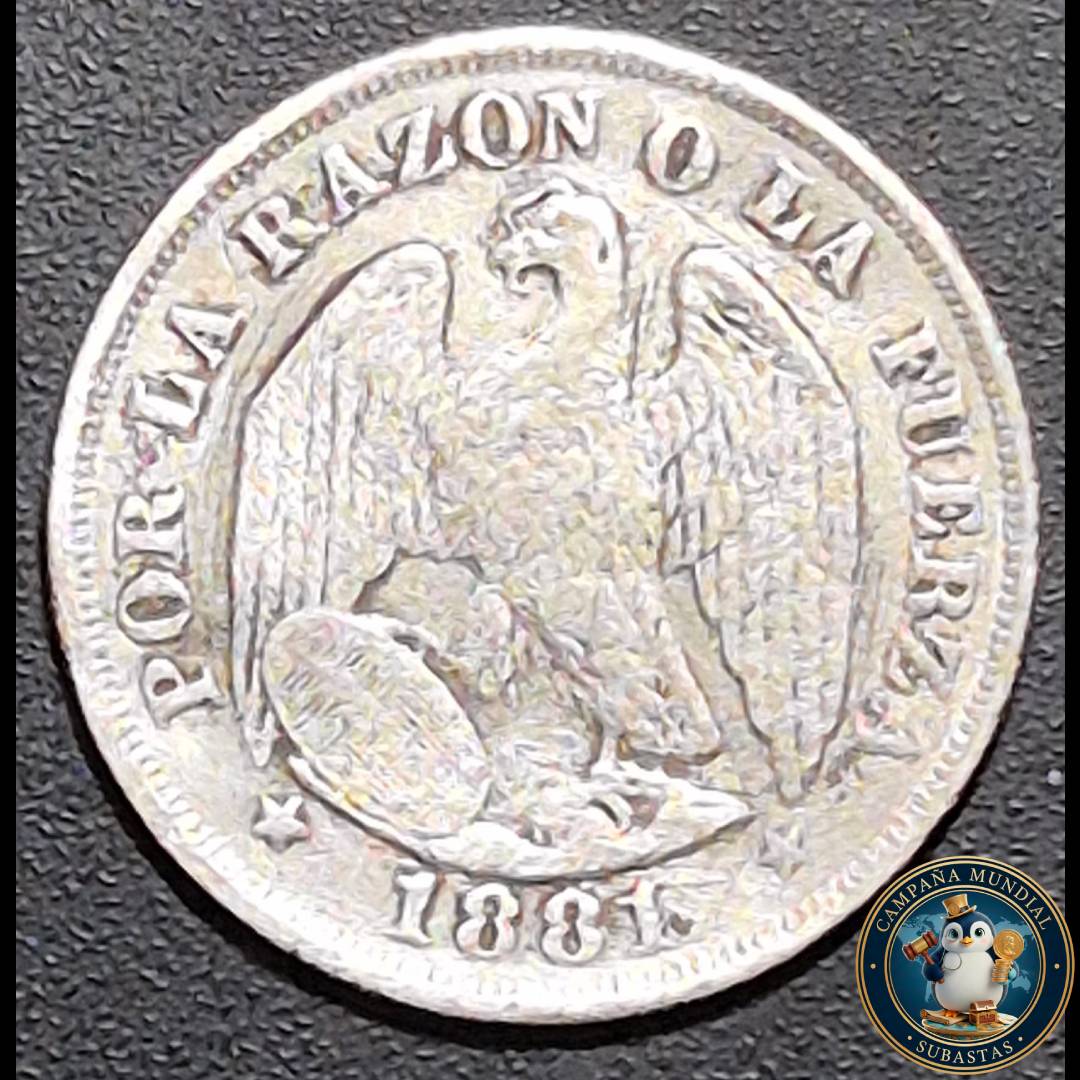 A1023 MONEDA DE 20CENTAVOS AÑO 1881.    XF-    CHILE
