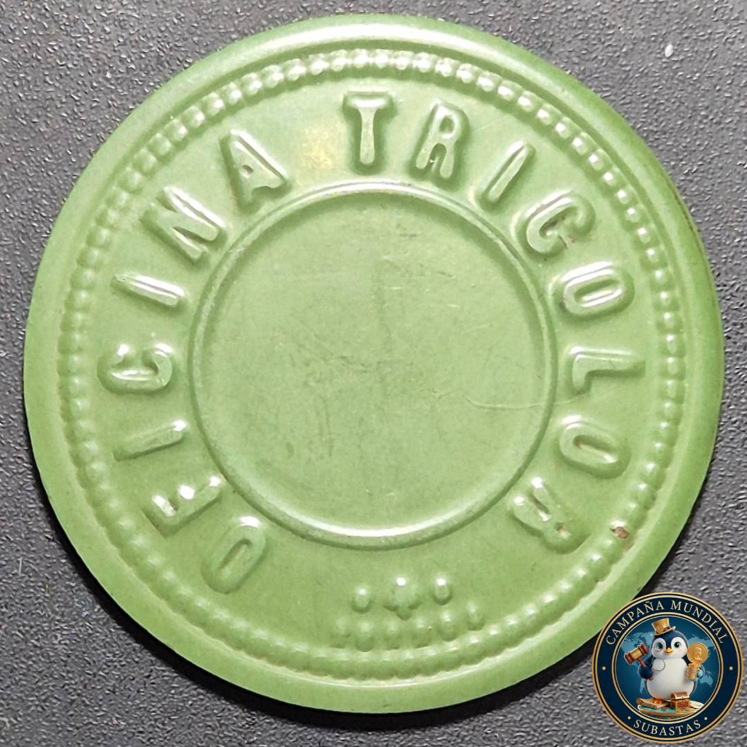 A1026 ""FICHA SALITRERA VALE UN PESO EN MERCANCIA DE LA OFICINA TRICOLOR   CHILE""
