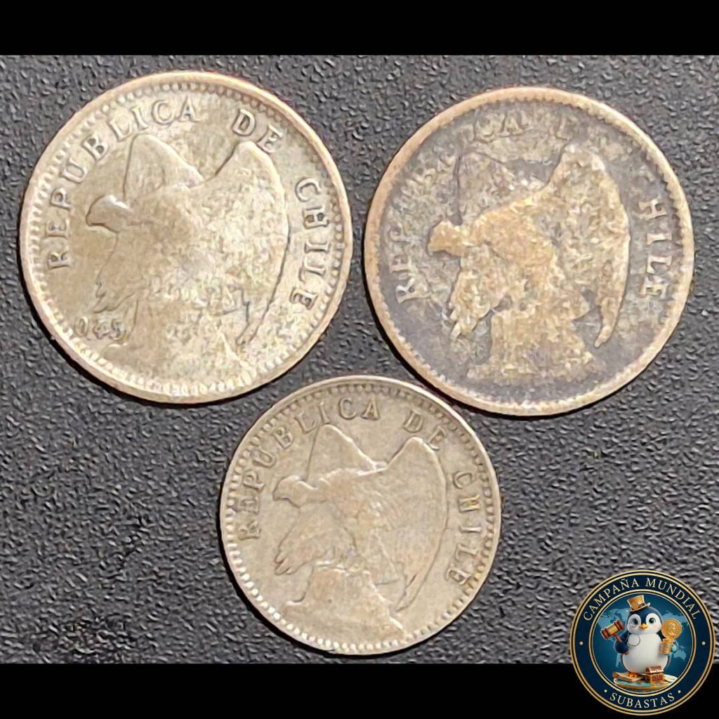 A1029 DOS(2)  MONEDAS DE DIEZ CENTAVOS  AÑOS: 1913/1916 y 5 CENTAVOS AÑO 1919    XF/VF/XF     CHILE
