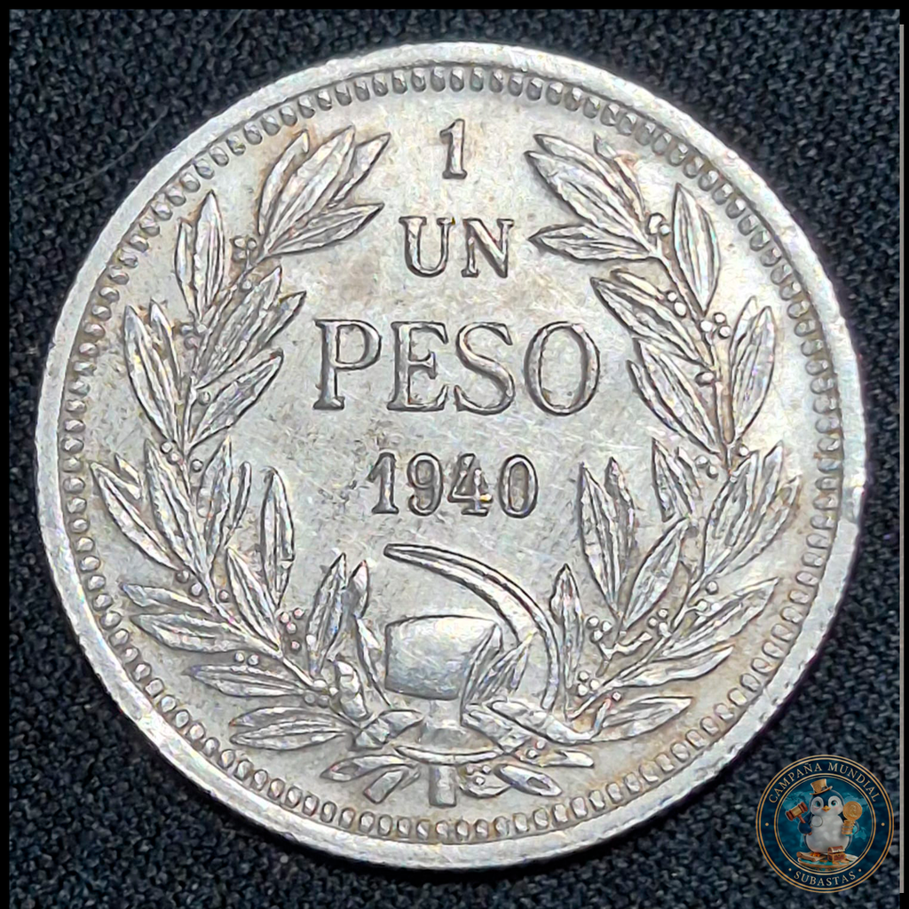 A102 .- MONEDA DE UN PESO AÑO: 1940  9.9Gr  CUPRONIQUEL  (SE ACUÑARON 150MIL UNIDADES, ESCASA)  AUNC  CHILE