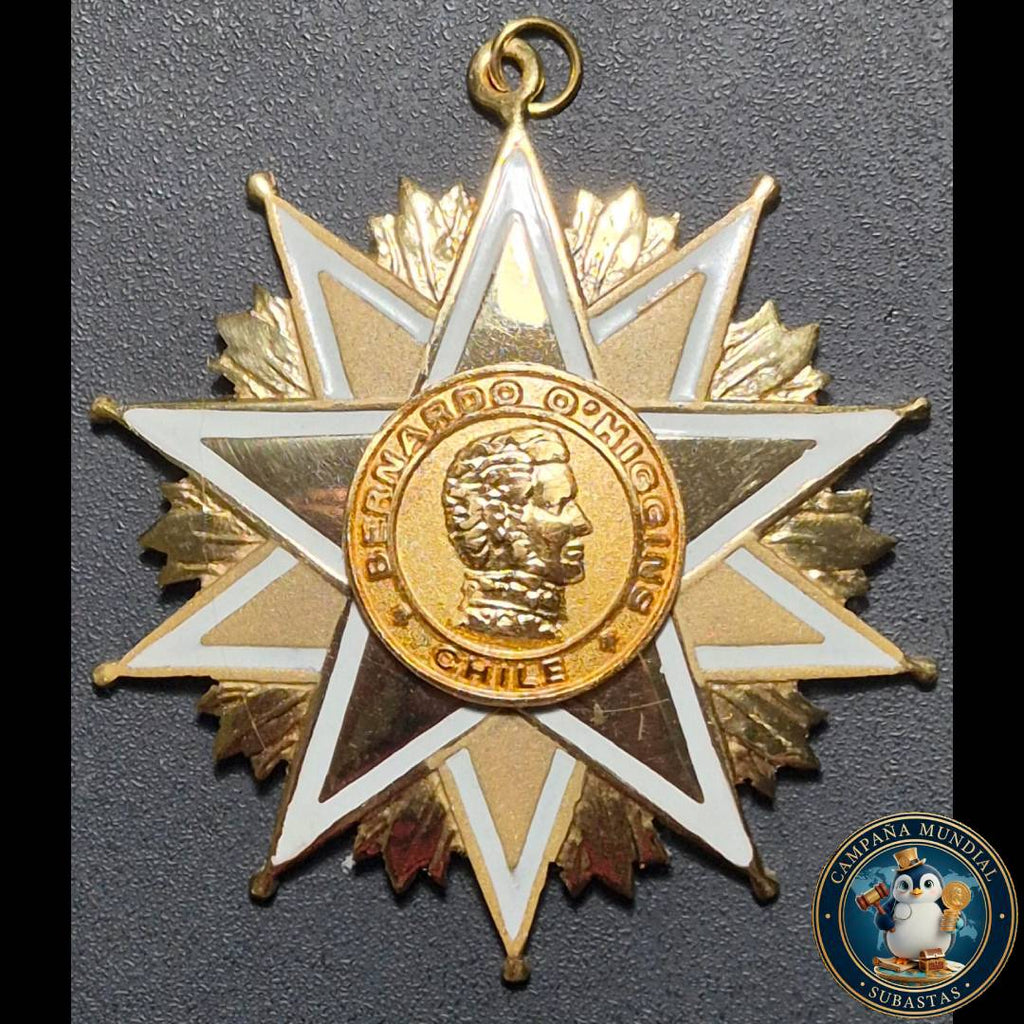 A1033 MEDALLA CONDECORATIVA CON BERNARDO O´HIGGINS EN TONALIDADES DORADAS A CAFÉ.   GRAVADOR: J.LEIVA    CHILE