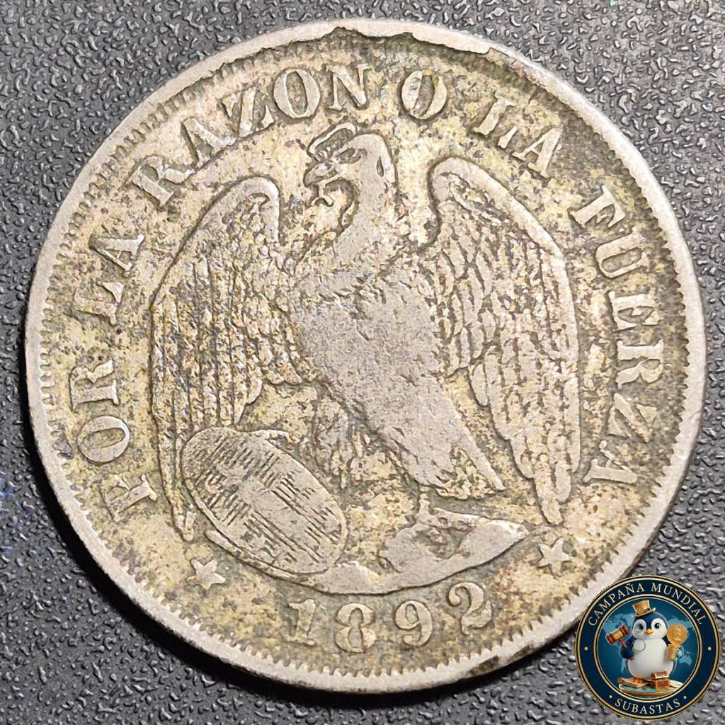 A1038 MONEDA DE 20 CENTAVOS AÑO: 1892   VF. CHILE