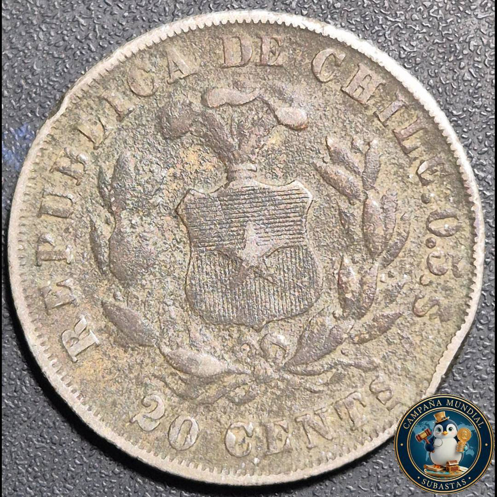 A1038 MONEDA DE 20 CENTAVOS AÑO: 1892   VF. CHILE