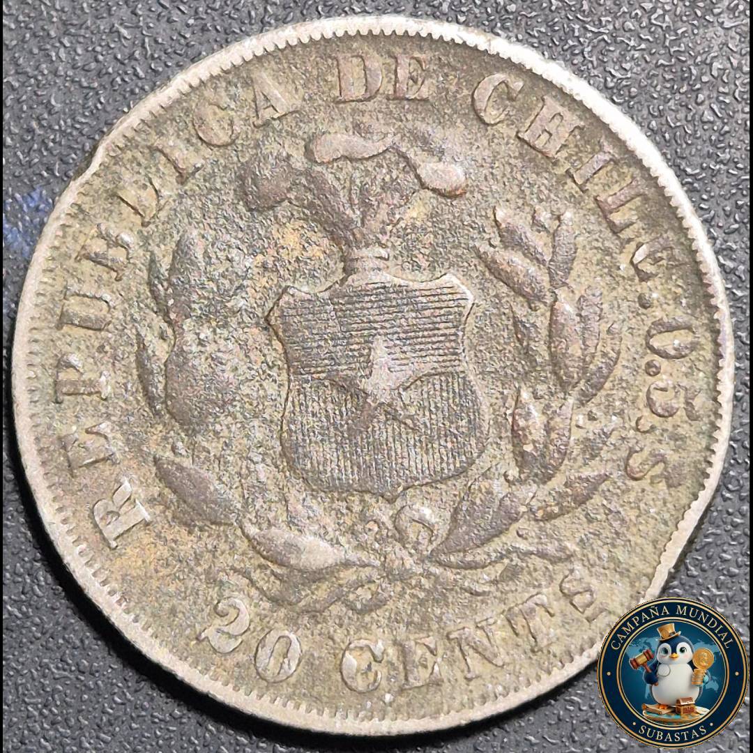 A1038 MONEDA DE 20 CENTAVOS AÑO: 1892   VF. CHILE