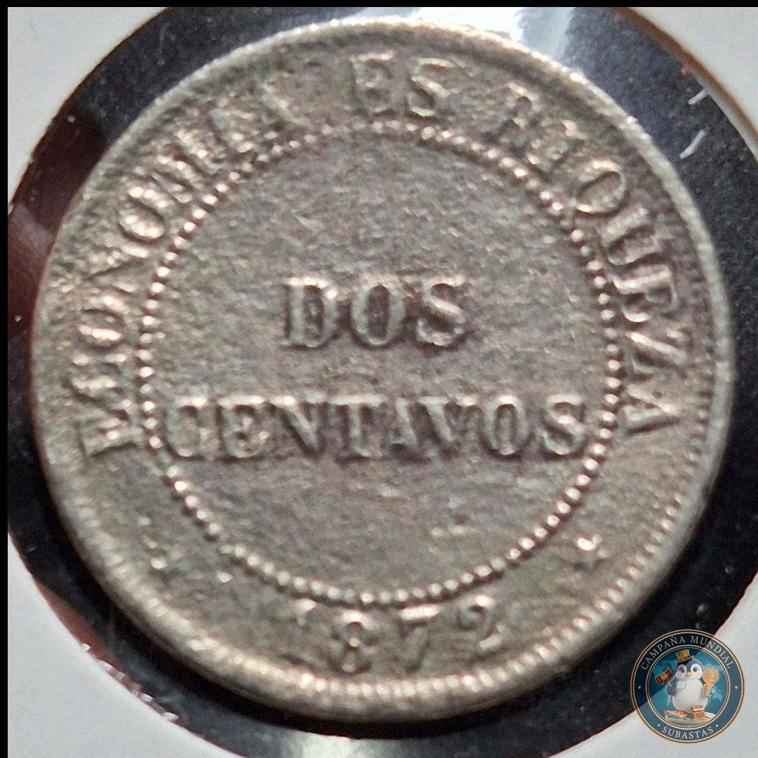 A103 .- MONEDA DE DOS CENTAVOS AÑO:1872  CUPRO/NIQUEL 6.8Gr  XF-  CHILE