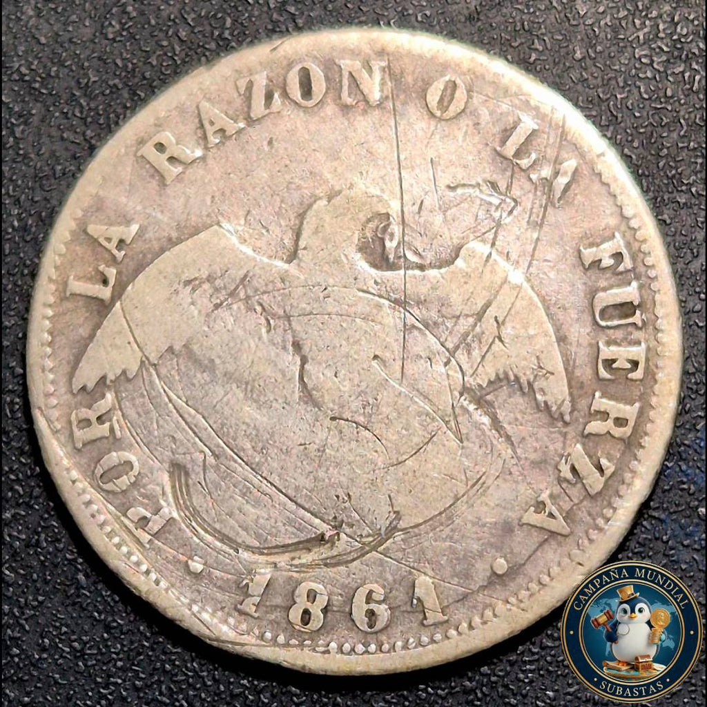 A1040 MONEDA DE 20 CENTAVOS (DENOMINADO: PALOMA) AÑO: 1861   VF. CHILE