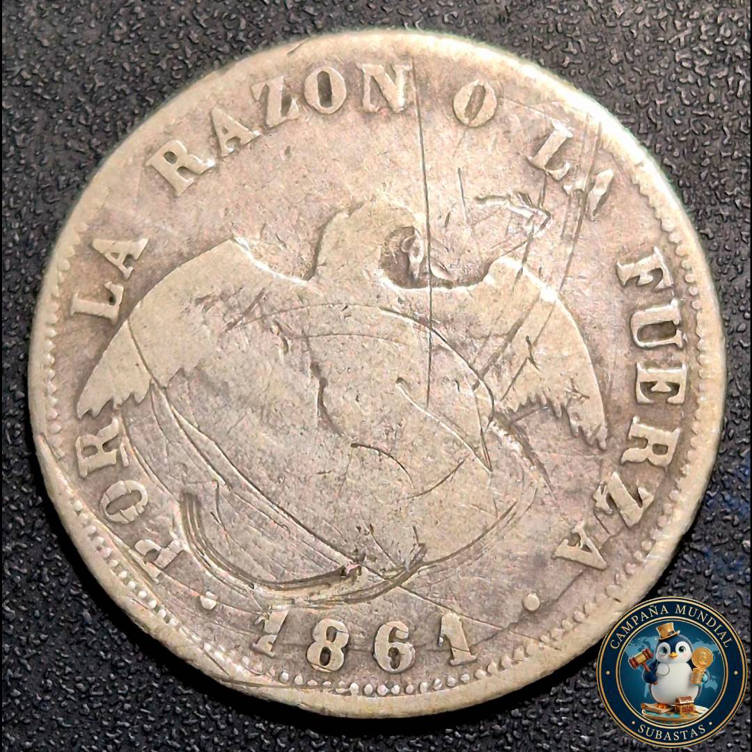 A1040 MONEDA DE 20 CENTAVOS (DENOMINADO: PALOMA) AÑO: 1861   VF. CHILE