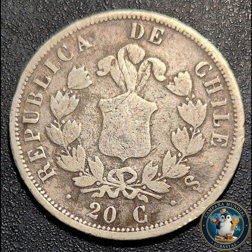 A1040 MONEDA DE 20 CENTAVOS (DENOMINADO: PALOMA) AÑO: 1861   VF. CHILE