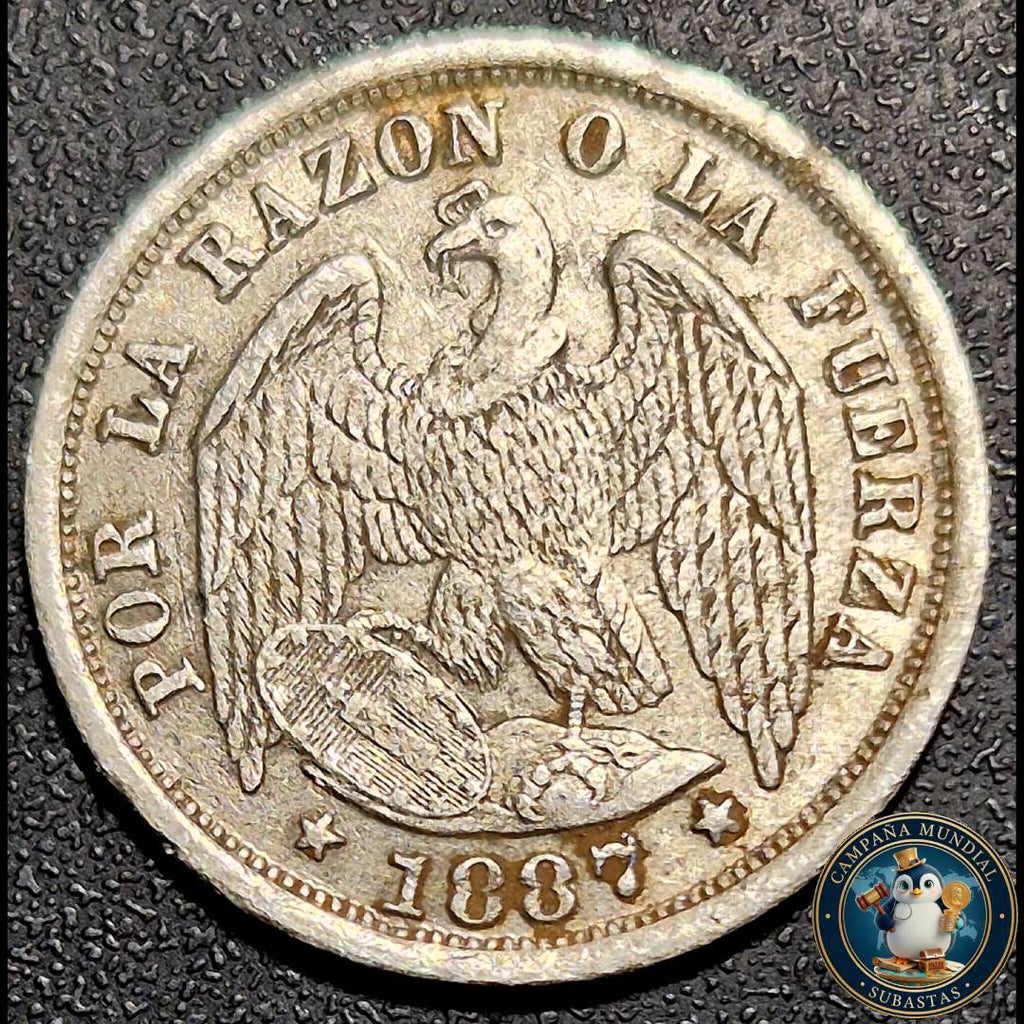 A1041 MONEDA DE 1/2 DÉCIMO AÑO: 1887   XF+. CHILE