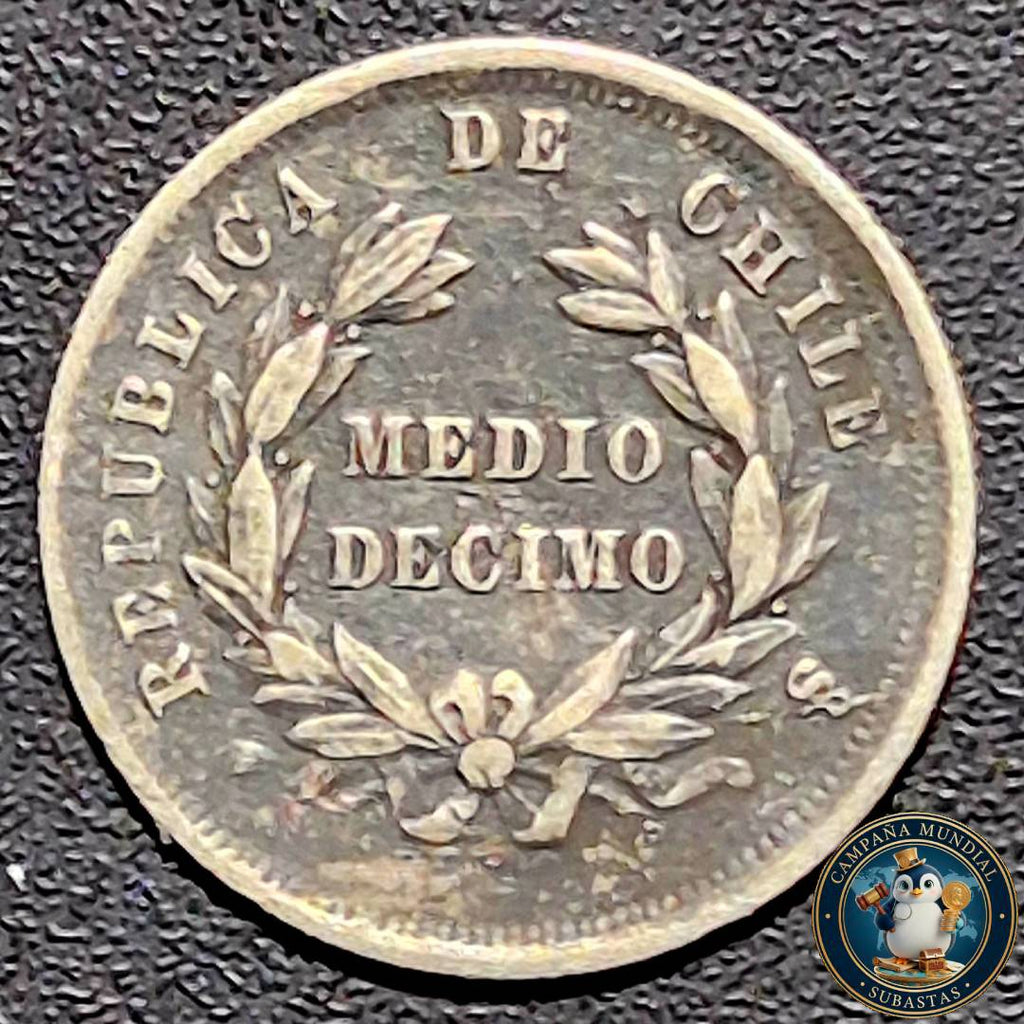 A1042 MONEDA DE 1/2 DÉCIMO AÑO: 1874   XF. CHILE