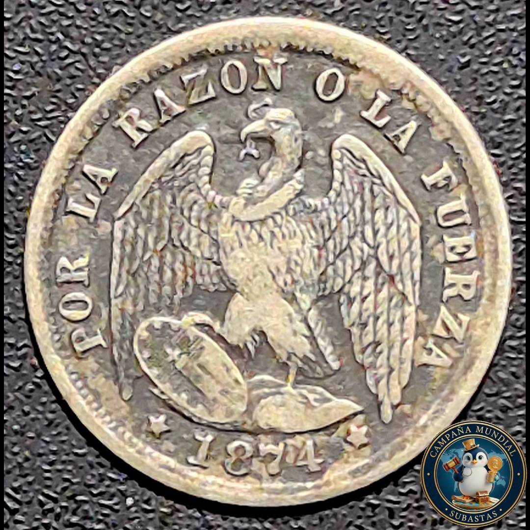 A1042 MONEDA DE 1/2 DÉCIMO AÑO: 1874   XF. CHILE
