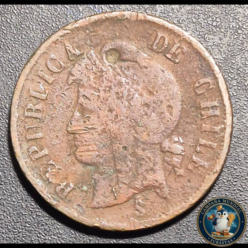 A1044 MONEDA DE DOS CENTAVOS (COBRE)  AÑO: 1882      VF+    CHILE