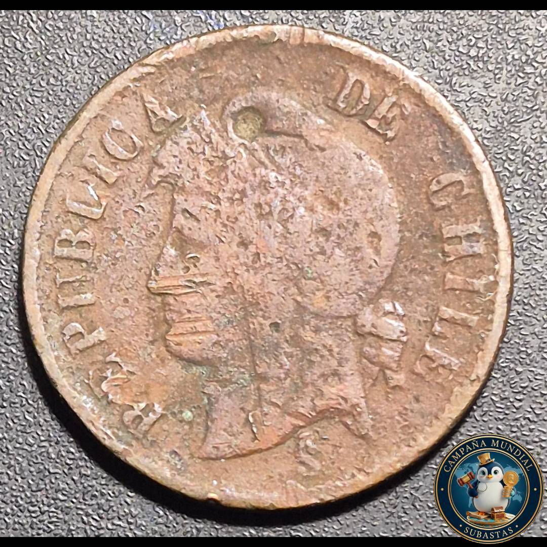 A1044 MONEDA DE DOS CENTAVOS (COBRE)  AÑO: 1882      VF+    CHILE