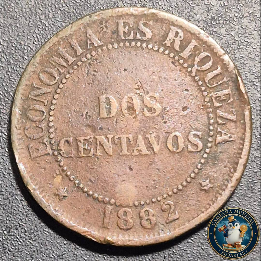 A1044 MONEDA DE DOS CENTAVOS (COBRE)  AÑO: 1882      VF+    CHILE