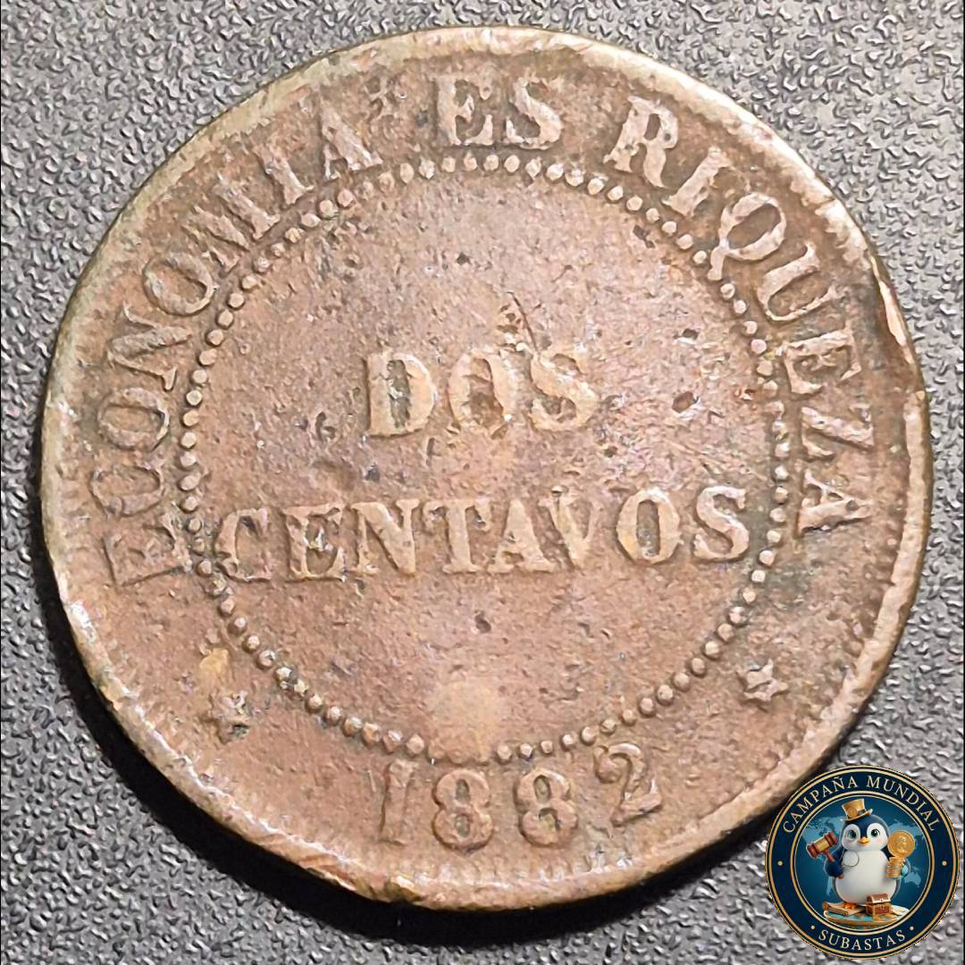 A1044 MONEDA DE DOS CENTAVOS (COBRE)  AÑO: 1882      VF+    CHILE