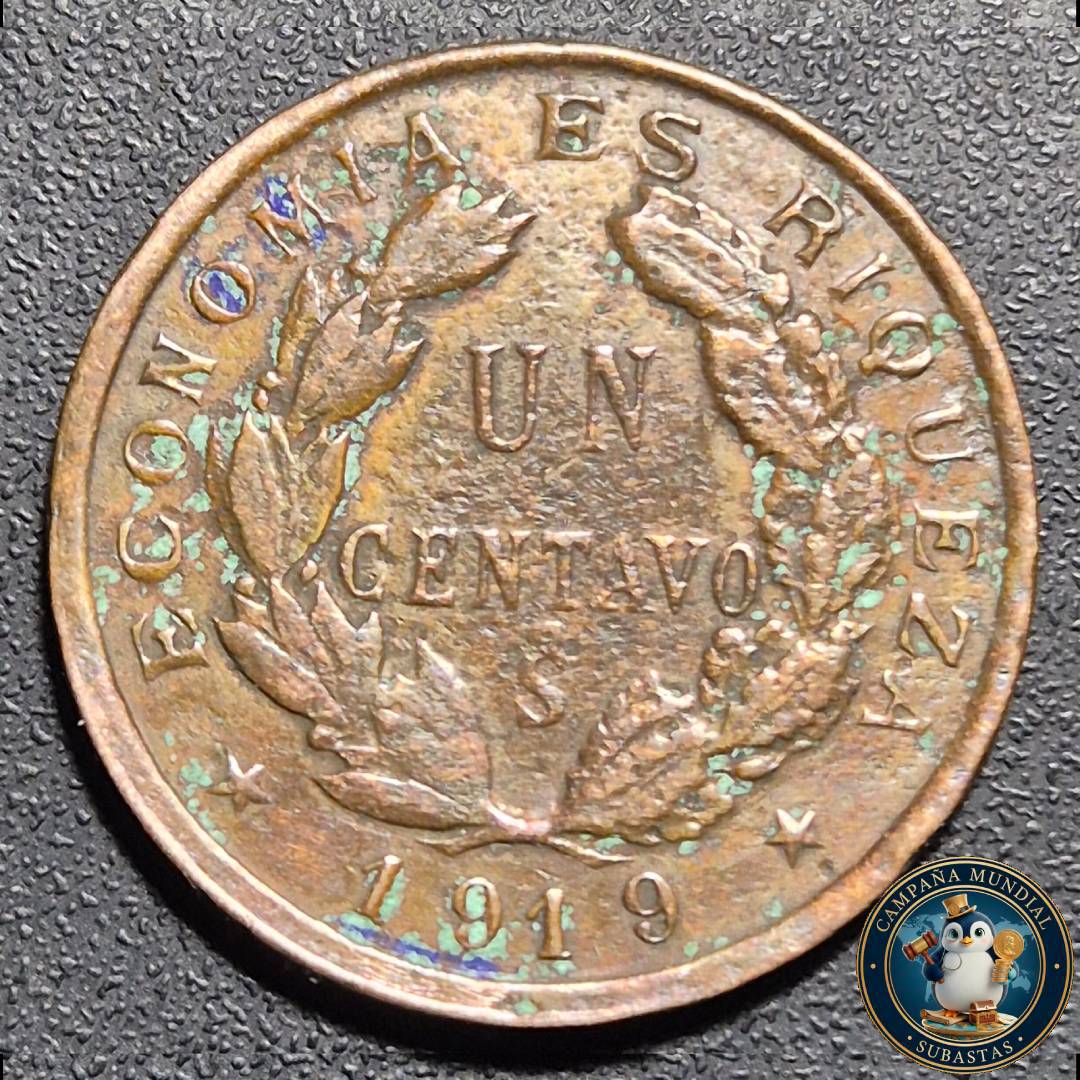 A1047 MONEDA DE UN CENTAVO (COBRE)  AÑO: 1919      XF+    CHILE