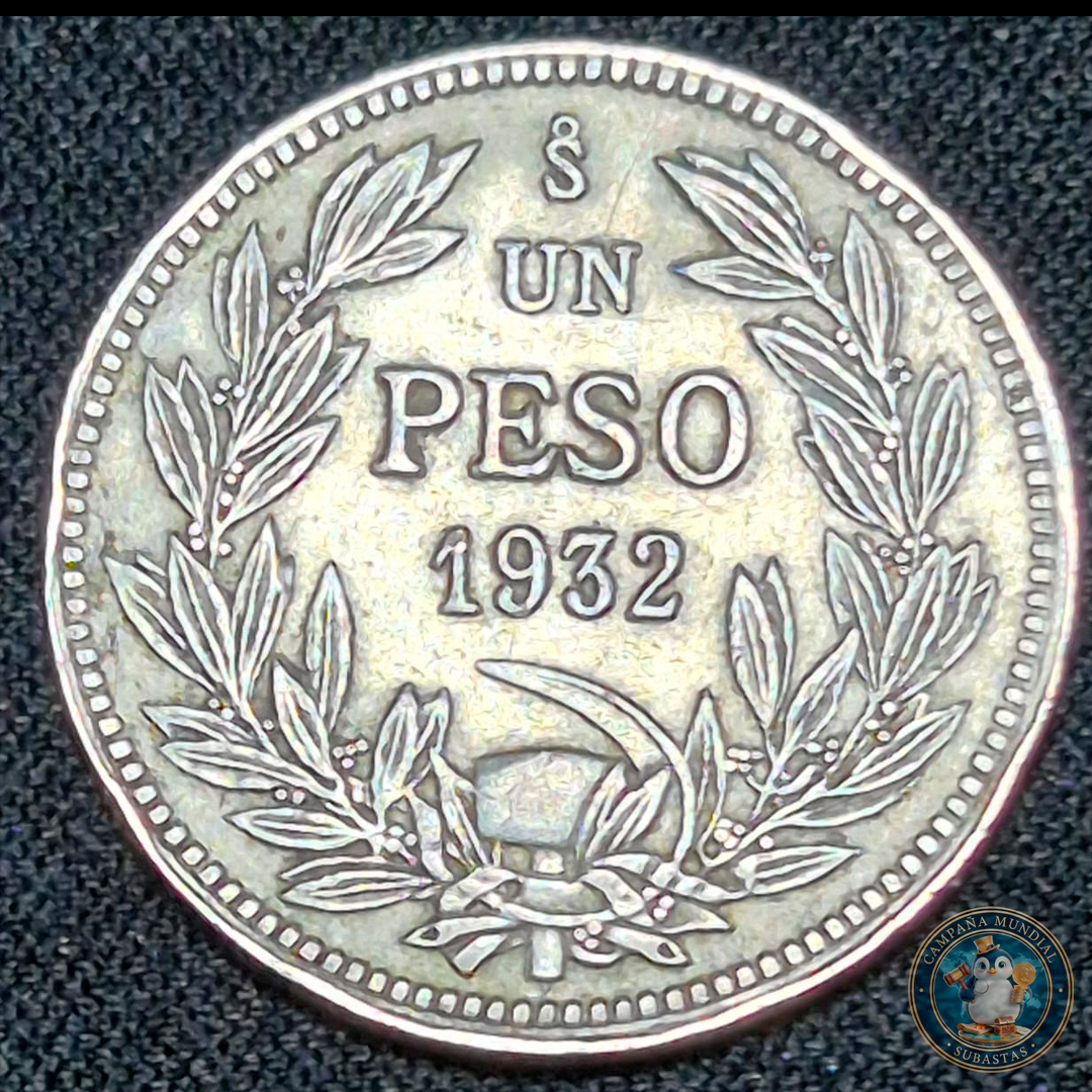 A104 .- MONEDA DE UN PESO  AÑO: 1932  6Gr  LEY: 0.4     XF+    CHILE