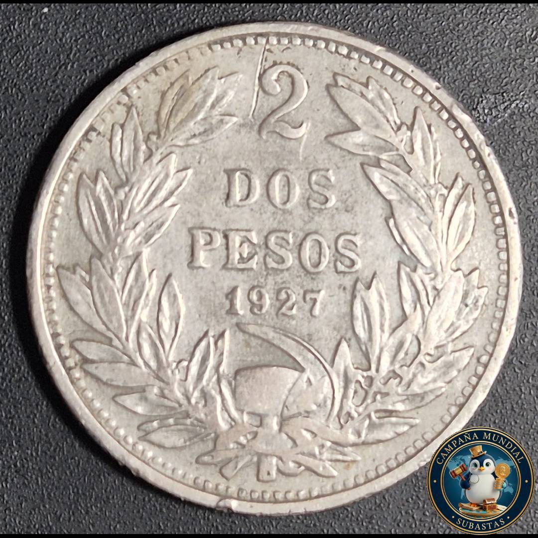 A1056 MONEDA DE DOS PESOS , AÑO 1927   XF  CHILE