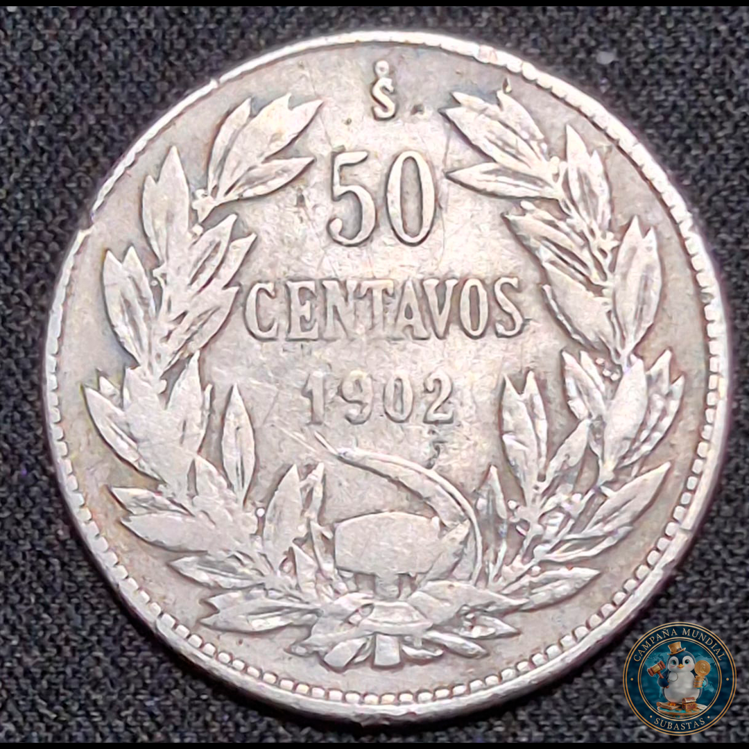 A105 .- MONEDA DE 50 CENTAVOS AÑO: 1902  9.8Gr   LEY: 0.7   VF   CHILE