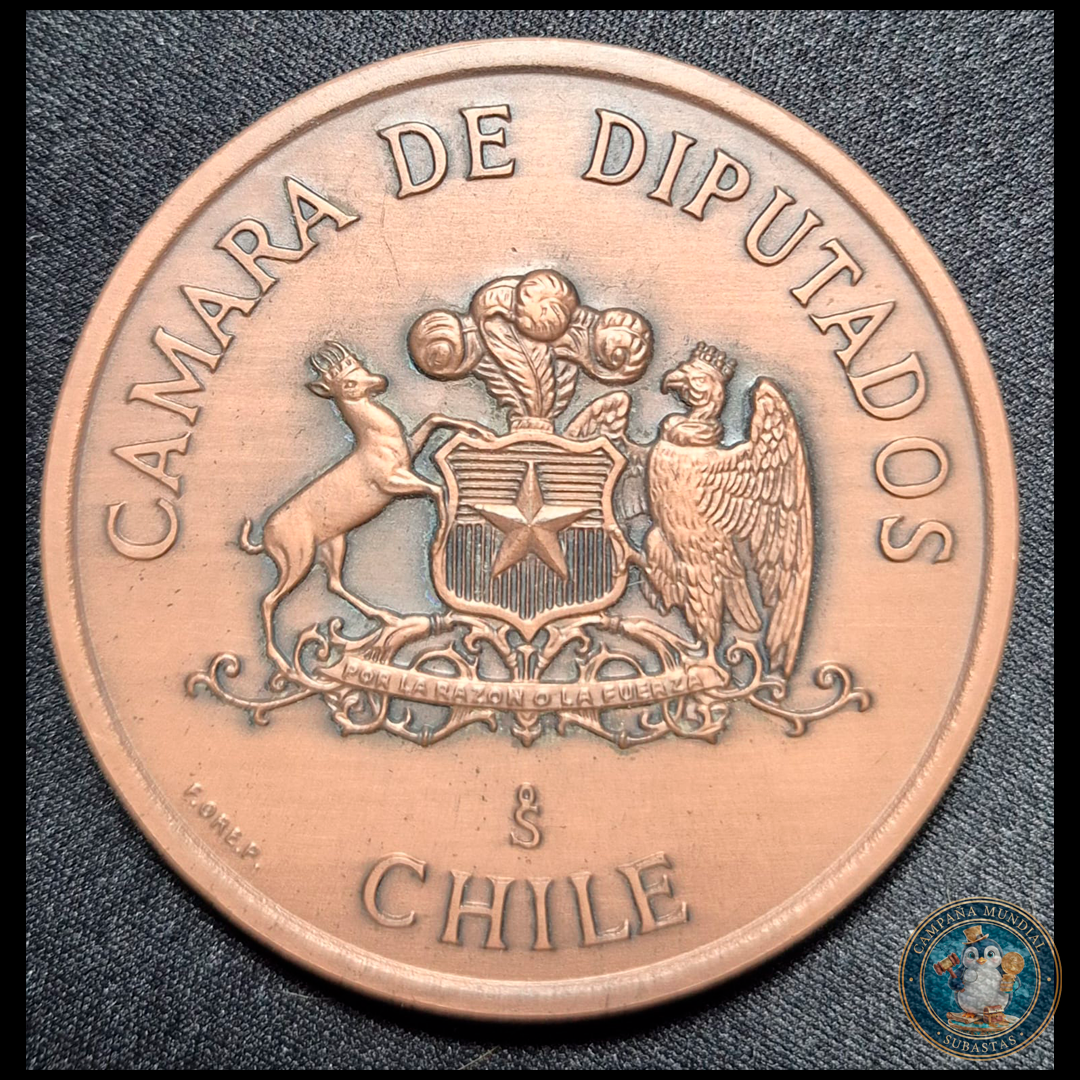 A112 .- MEDALLA DE LA CAMARA DE DIPUTADOS EN BRONCE 60mm 105Gr.  ADVERSO SEDE DEL PRIMER CONGRESO NACIONA (1811)    CHILE