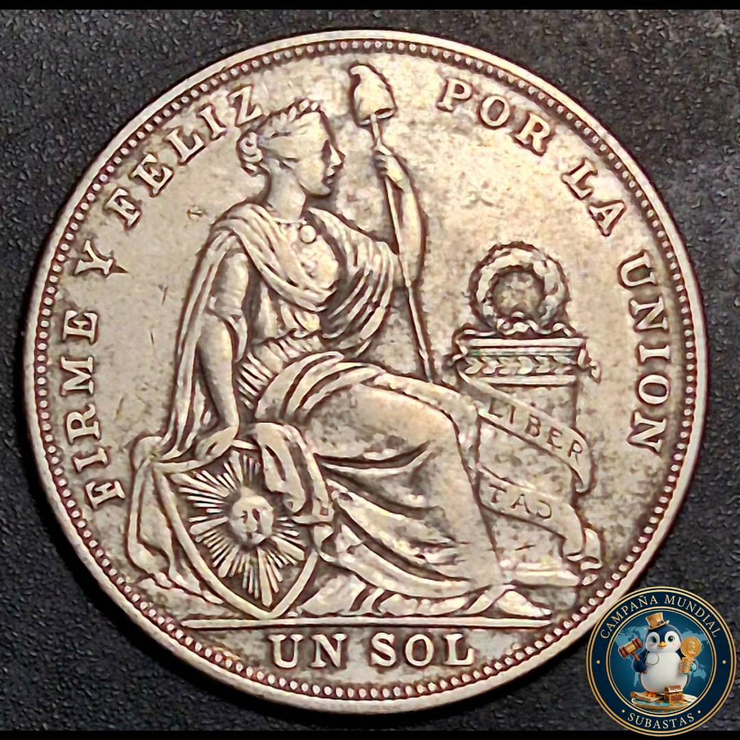 B1100 MONEDA DE 5 DECIMOS DE FINO,   PLATA 0.5 UN SOL DE PERÚ. AÑO: 1924  XF-     PERÚ