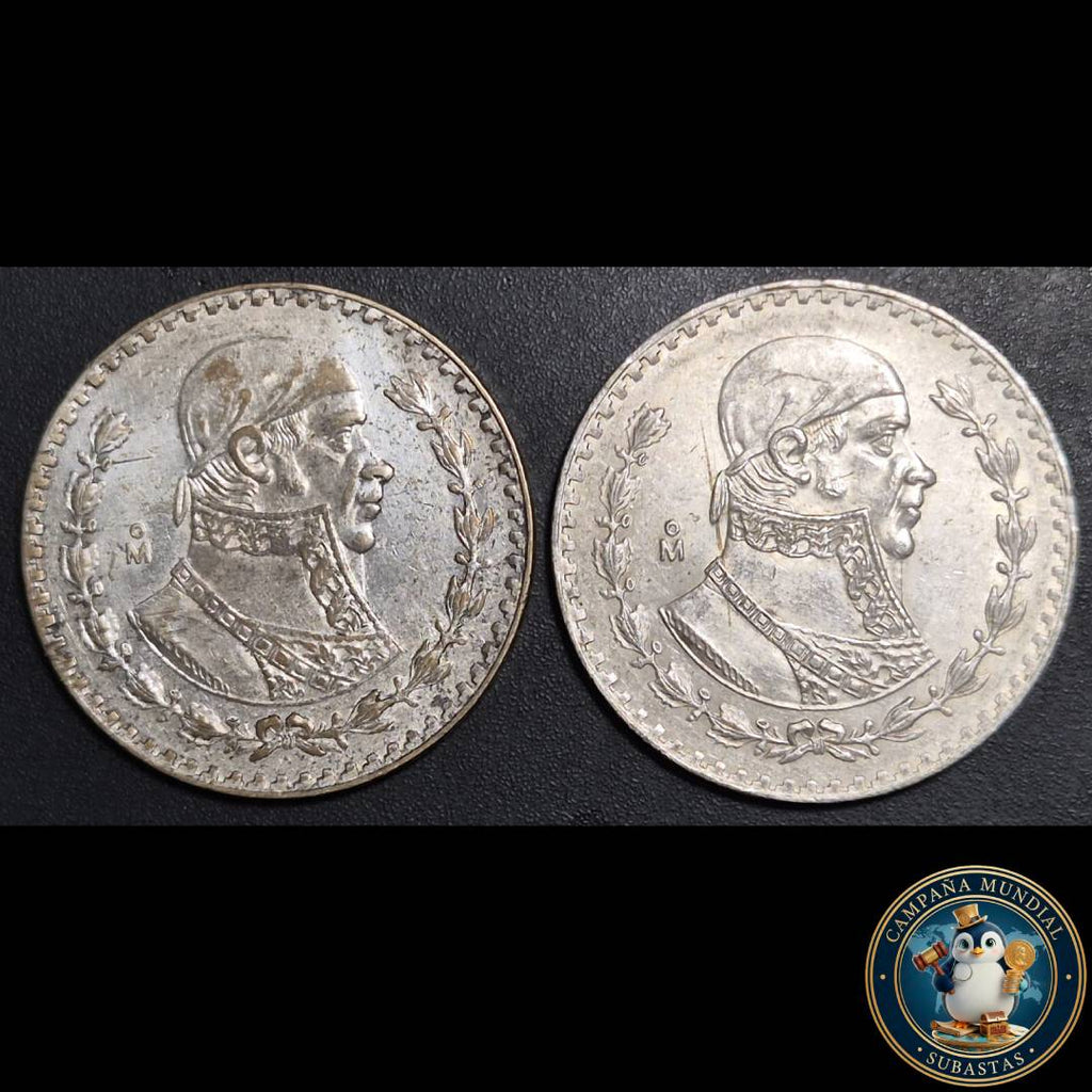 B1101 DOS x MONEDAS DE UN PESO MEXICANO: AÑOS 1960/1966  PLATA LEY 0,1   VF/XF    MEXICO