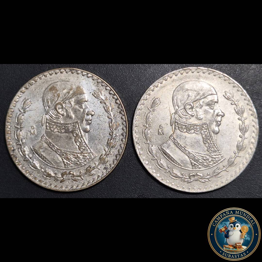 B1101 DOS x MONEDAS DE UN PESO MEXICANO: AÑOS 1960/1966  PLATA LEY 0,1   VF/XF    MEXICO