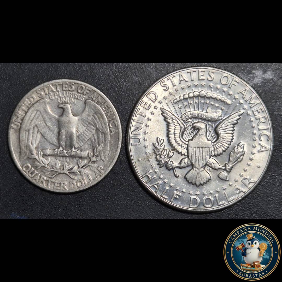B1102 ""DOS x MONEDAS DE UN HALF y UN QUARTER DE USA. AÑO
