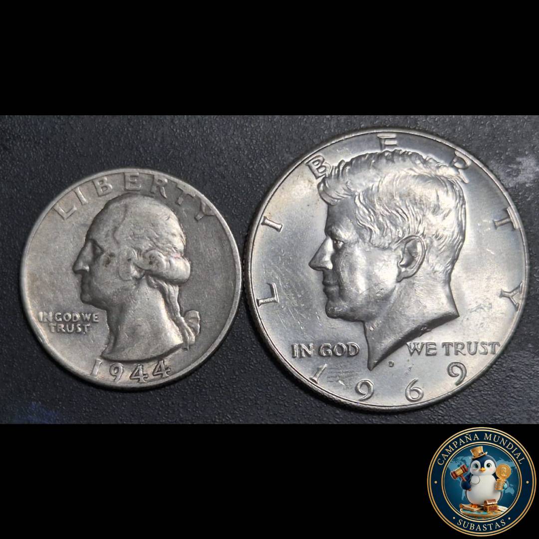 B1102 ""DOS x MONEDAS DE UN HALF y UN QUARTER DE USA. AÑO