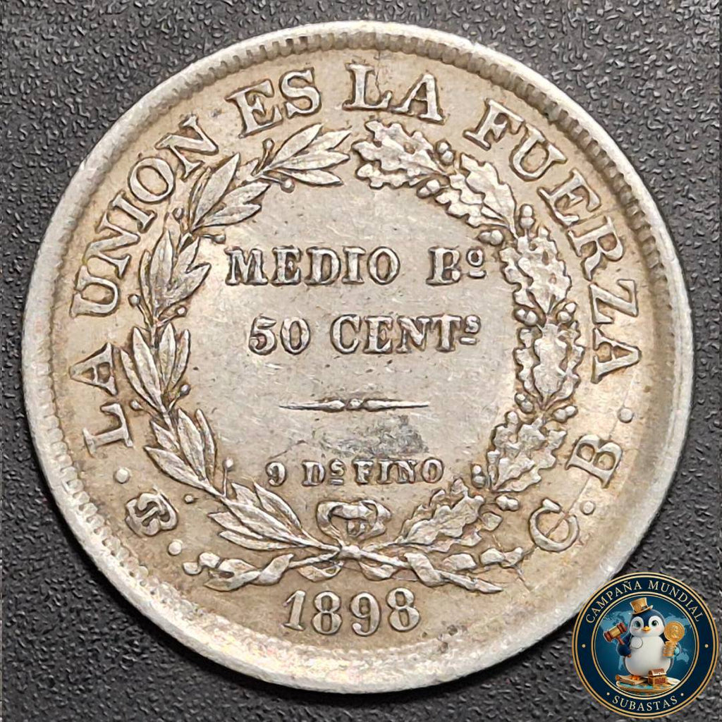 B1105 MONEDA DE MEDIO BOLIVIANO (50 CENT). LEY 0,9  AÑO: 1898   XF+    BOLIVIA