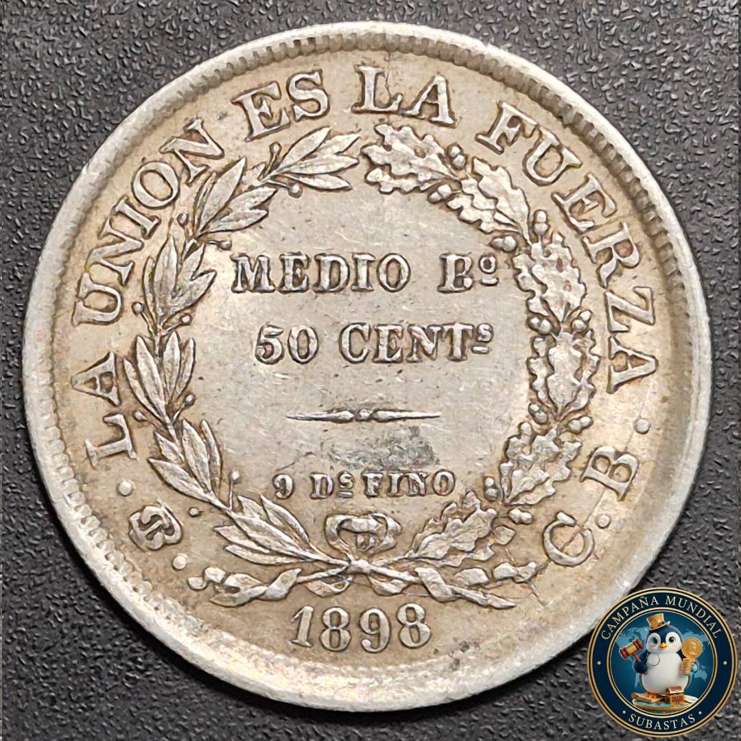B1105 MONEDA DE MEDIO BOLIVIANO (50 CENT). LEY 0,9  AÑO: 1898   XF+    BOLIVIA