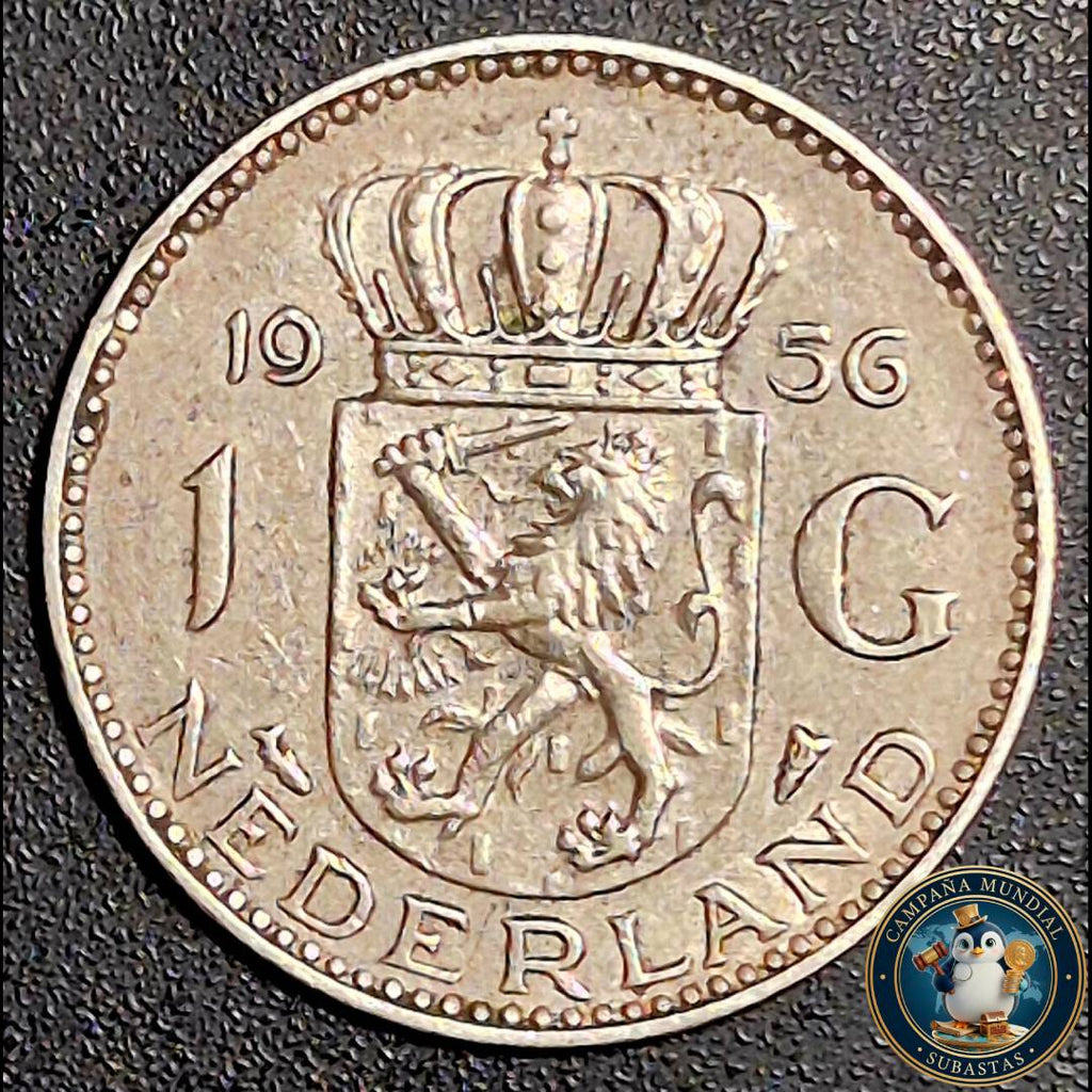 B1107 MONEDA DE 1 FLORÍN NEDERLANDES (PAISES BAJOS) PLATA  LEY 0,720 6,4Gr  AÑO: 1956     PAISES BAJOS