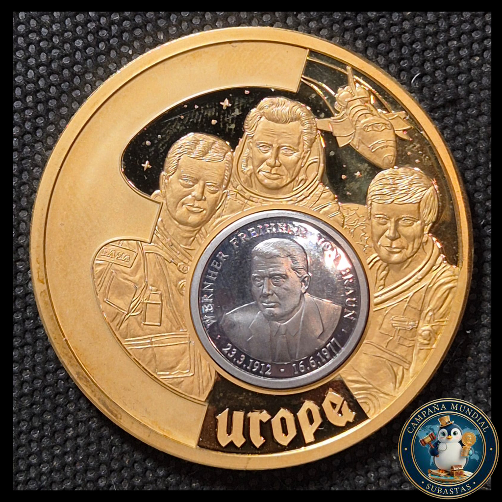 B1119 MEDALLA CONMEMORATIVA DE LA EXPLORACIÓN ESPACIAL. SE DESTACA AL INGENIERO AEROESPACIAL ALEMÁN WERNHER VON BRAUN. AÑO 2000 EUROPA.