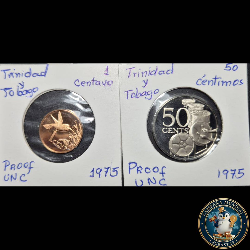 B1129 DOS x MONEDAS DE UNO(1) Y CINCUENTA(50)  CENTAVOS DE TRINIDAD Y TOBAGO EN ESTADO PROOF  UNC.   TRINIDAD Y TOBAGO