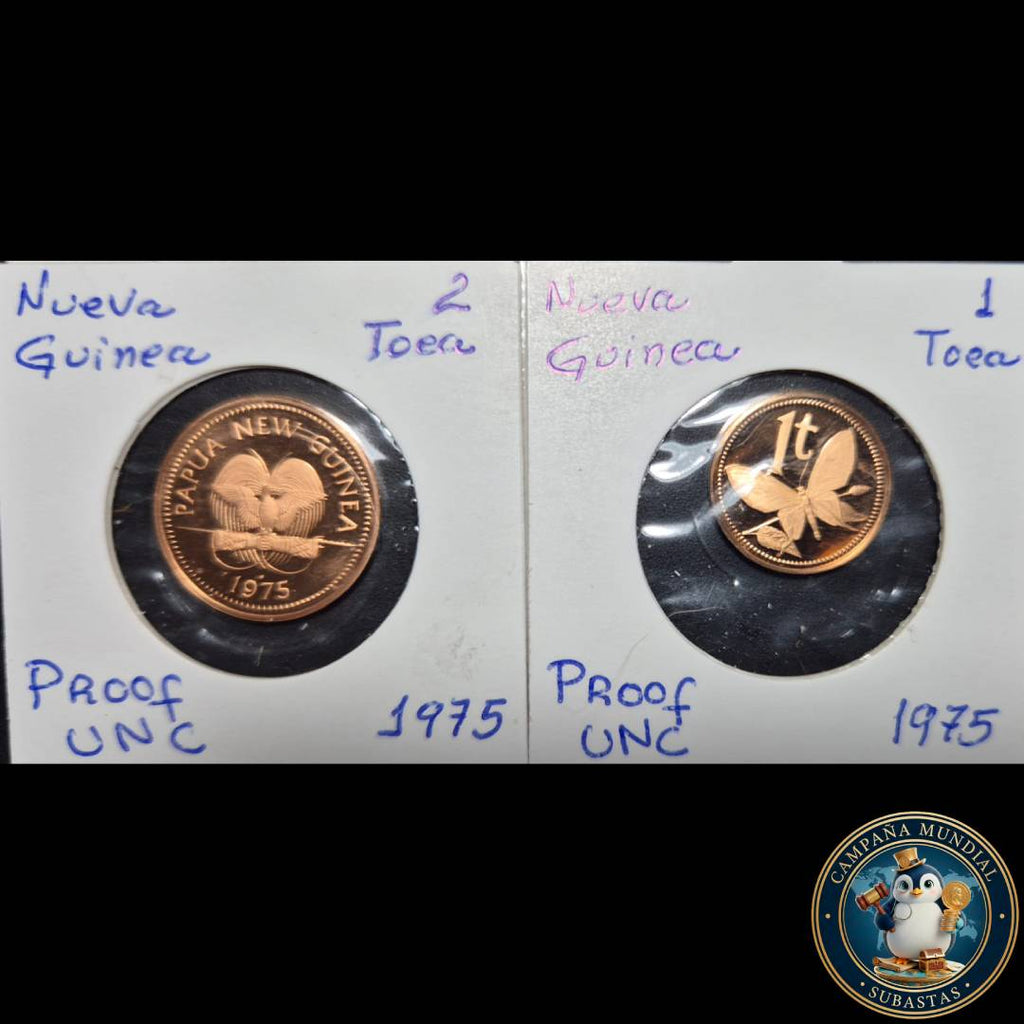 B1130 2x MONEDAS DE NUEVA GUINEA,  UN Y DOS TOEA EN COBRE EN ESTADO   PROOF   UNC.    NUEVA GUINEA
